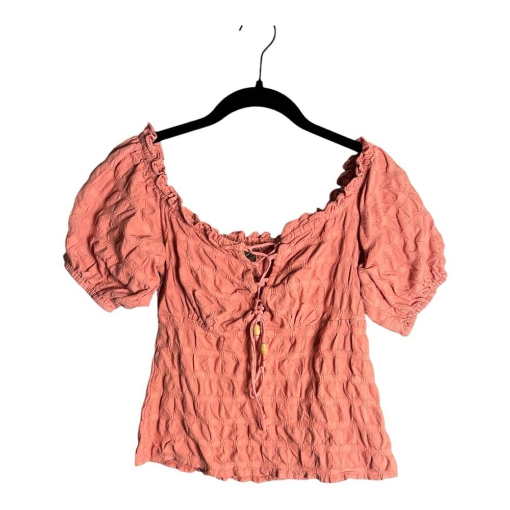 ASOS Dark Pink Off Shoulder Textured Tasseled Top 0